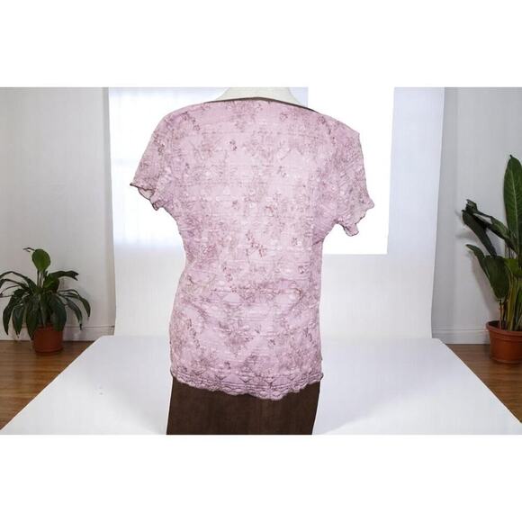 Dressbarn Pink Lace Peasant Top & Brown Midi Skirt Set XL Romantic Y2K Boho - Picture 9 of 14